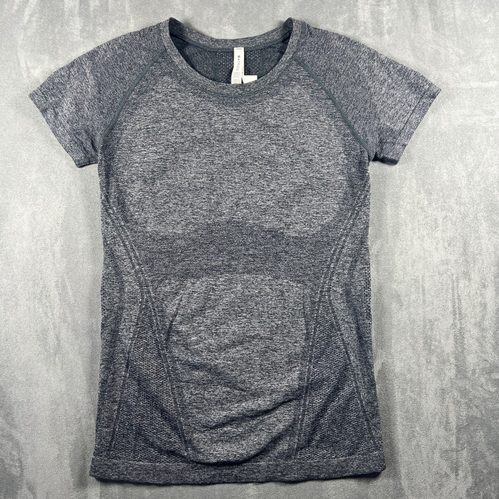 Athleta Momentum Heather Gray Space Dye Seamless Short Sleeve Workout Shirt S